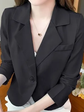 Plain Long Sleeve Casual Lapel Collar Blazer