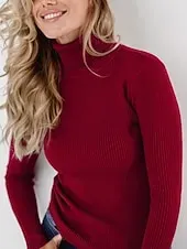 Women's Sweater Casual Soft Pure Color Ribbed Turtleneck Knitted Long Sleeve Regular Tops Knit Outdoor Daily Weekend Black White Fall Winter