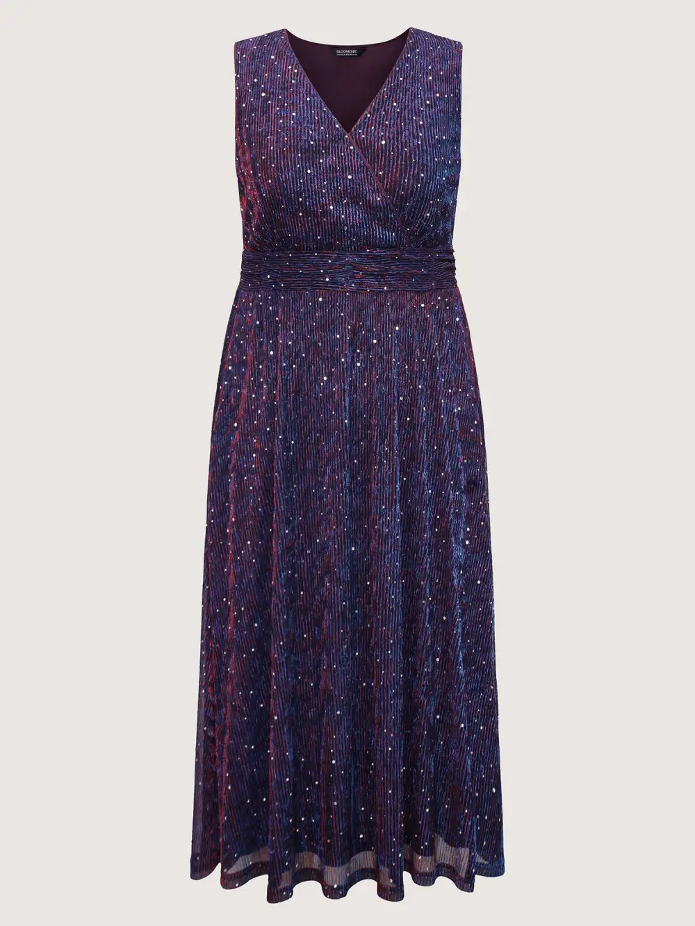 Sequin Surplice Neckline Sleeveless Midi Dress