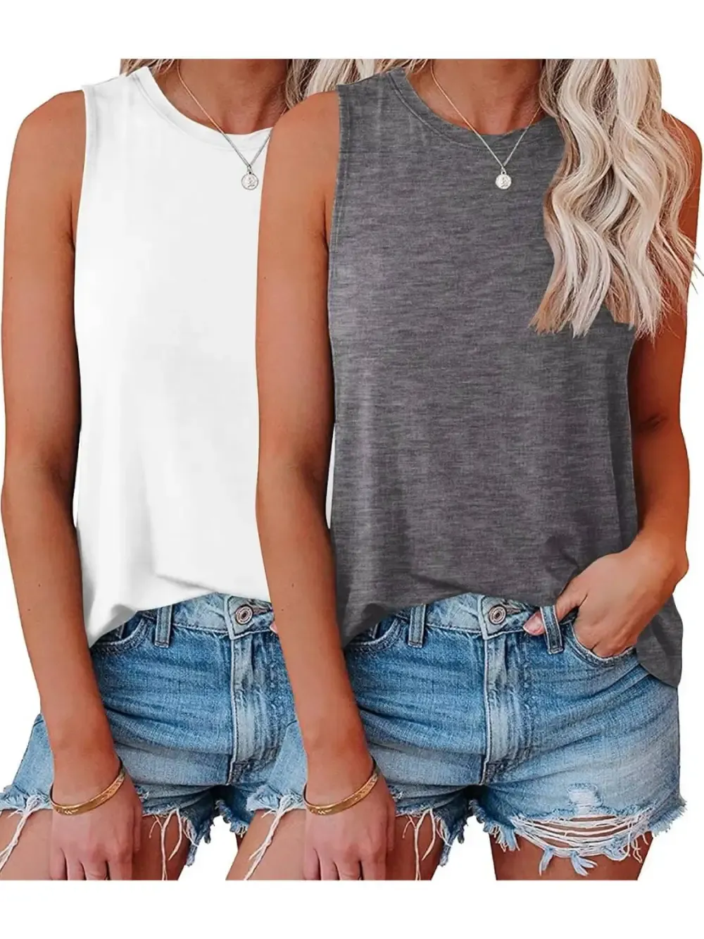 ✨Womens Crew Neck Sleeveless Loose Fit Casual 2 Pack Tank Tops