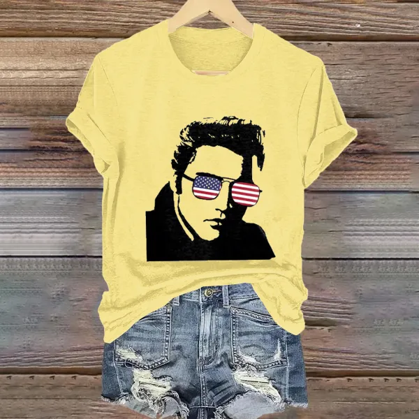 Women's American Characters Print Short Sleeve Round Neck Cotton T-Shirt