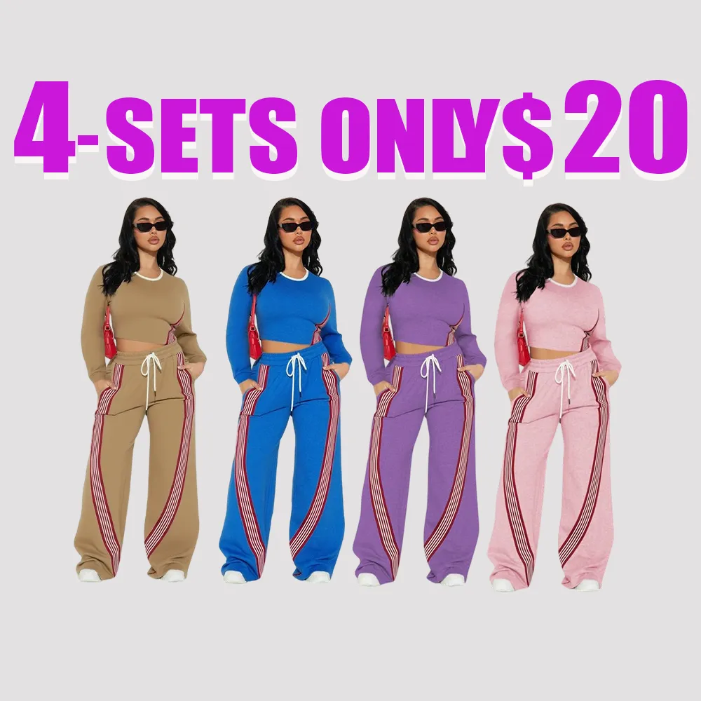 Women’s 2-Piece Activewear Set – Long Sleeve Top & Side Stripe Pants
