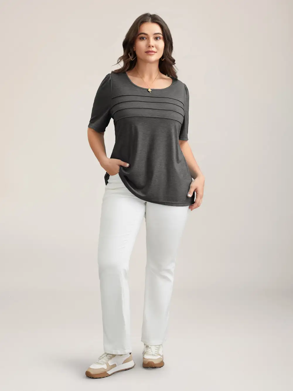 Seamed Round Neck Fitted T-Shirt