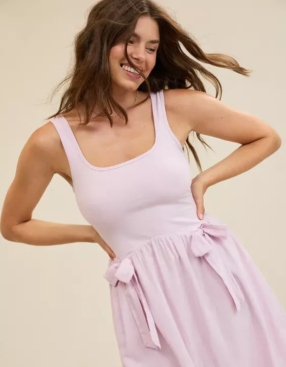 Women's Sleeveless Tank Midi Dress with Bow Detail and Pockets – Casual Summer Lounge Dress