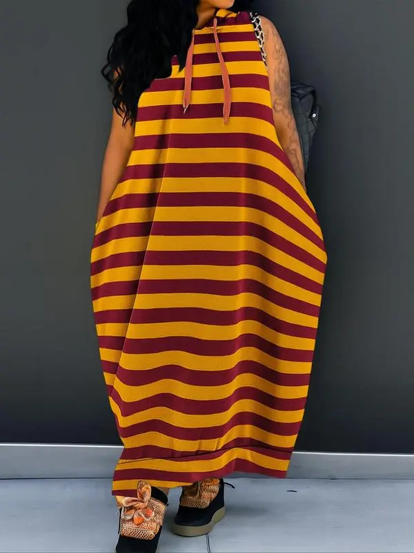 Women's Hooded Tank Maxi Dress – Sleeveless, Drawstring Waist, Pockets, Casual Summer Style