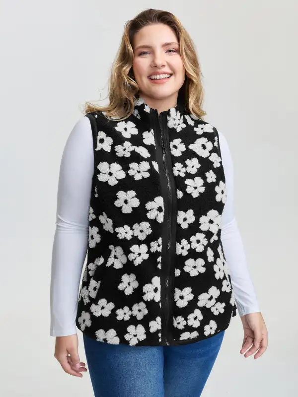 Floral Print Plush Reversible Vest