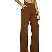 Women's Wide Leg Pants Trousers Palazzo Pants Fashion Streetwear Full Length High Waist Plain Pocket Elastic Waist Breathability Comfortable Micro-elastic Street Daily Wear Going out Dark Brown Black
