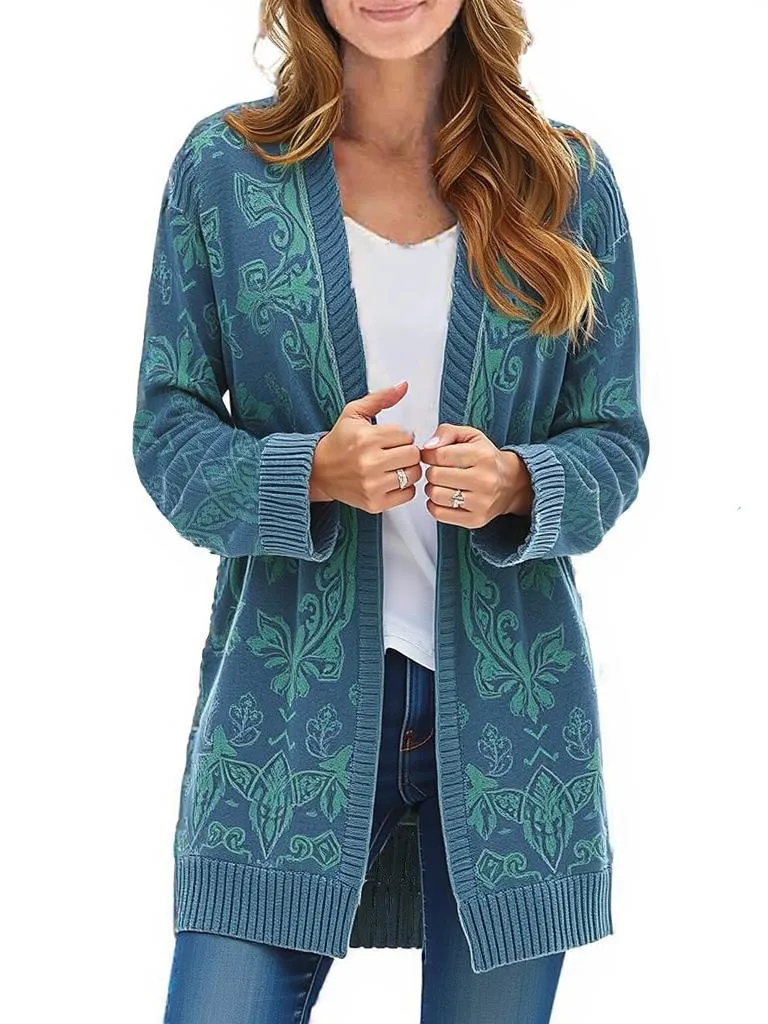 Women's long-sleeved twist knitted cardigan sweater cardigan autumn coat with pockets