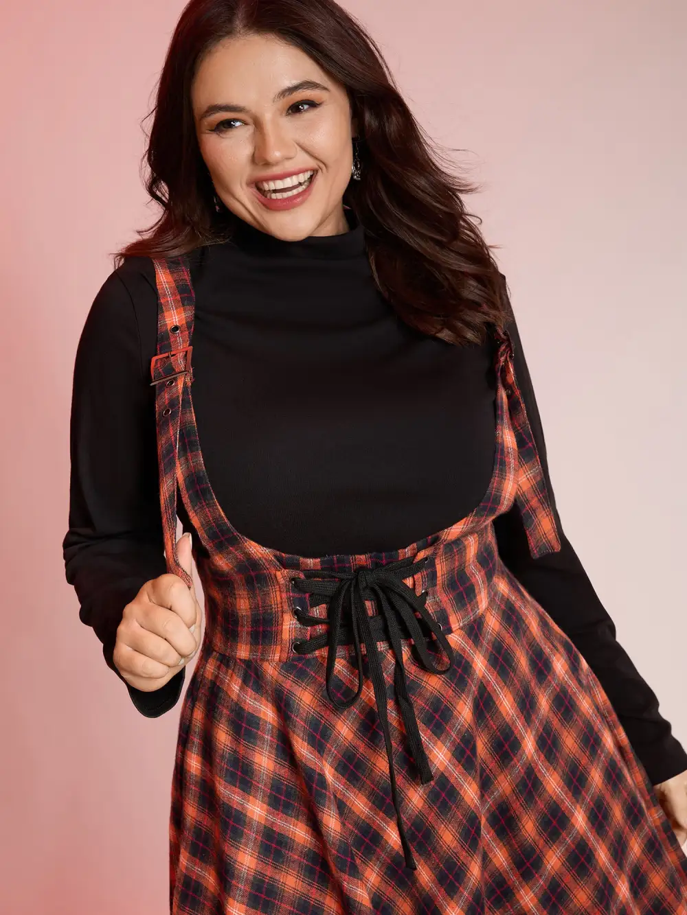 Plaid Handkerchief-Hem Adjustable Midi Skirt