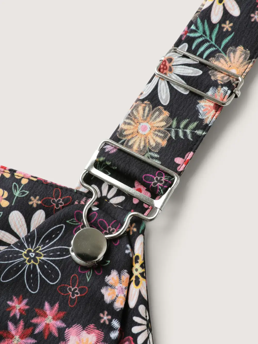 Floral Flocked Adjustable Straps Pockets Midi Dress