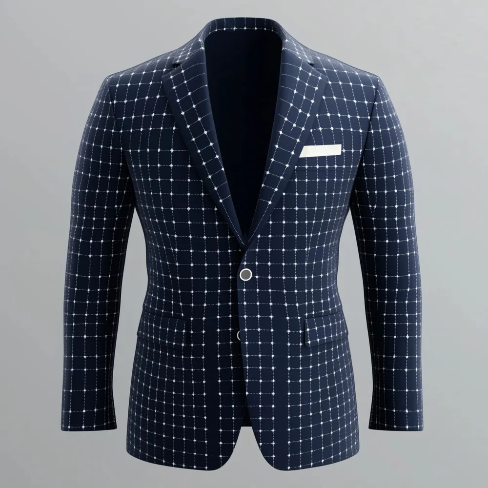 Men's Notch Lapel Long Sleeve Two Button Checked Pattern Blazer