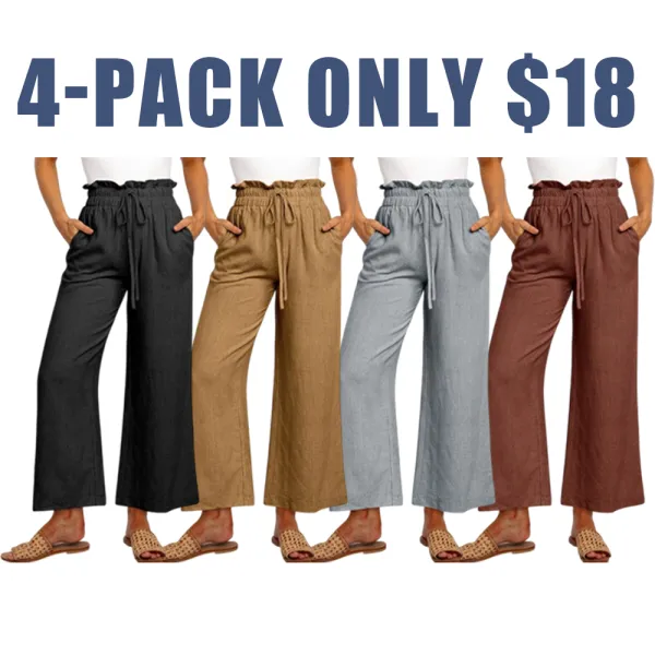 Women's Linen Wide Leg Pants – High Waist Drawstring Trousers with Pockets