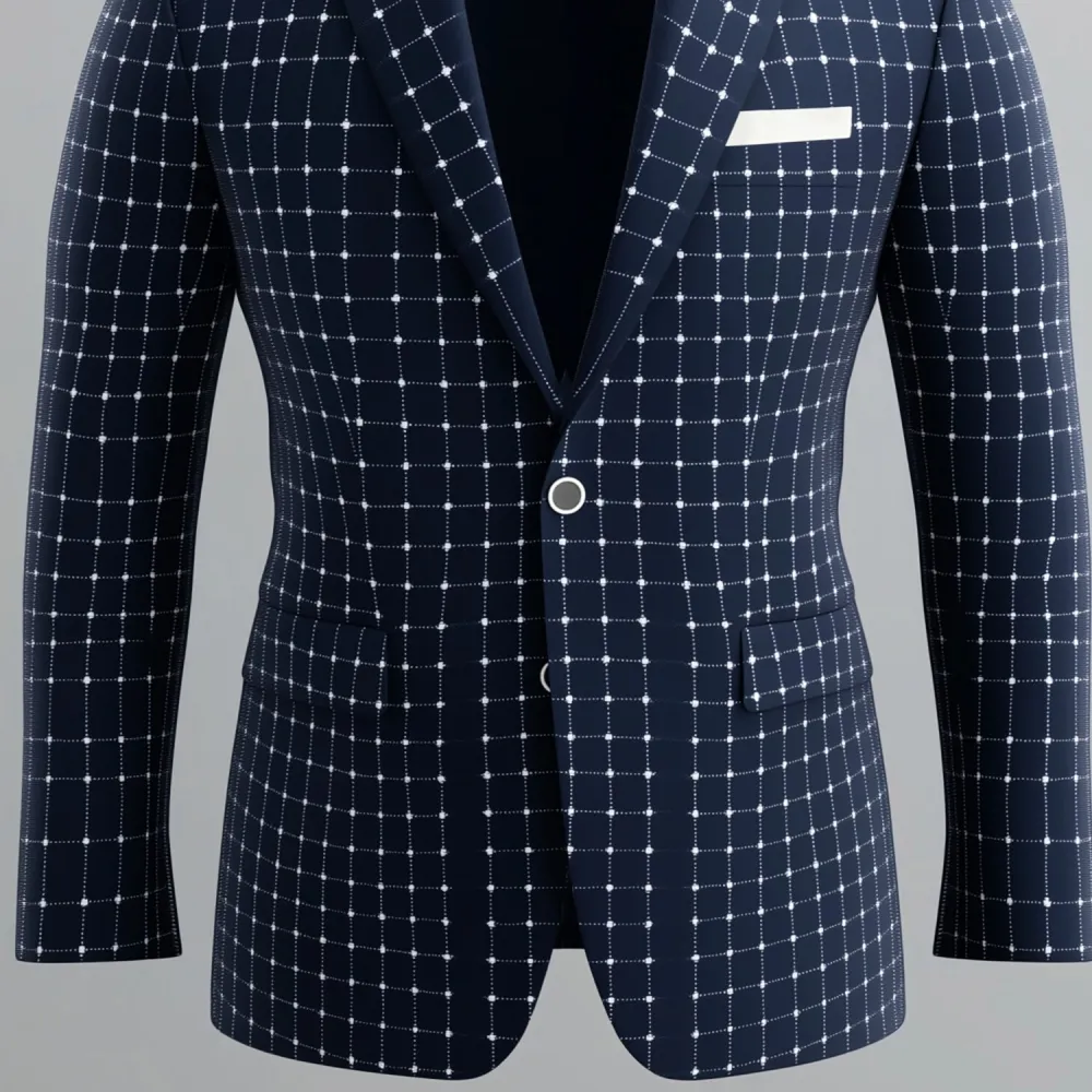 Men's Notch Lapel Long Sleeve Two Button Checked Pattern Blazer