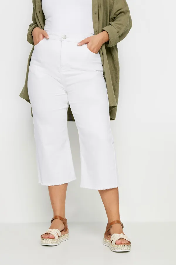 YOURS Curve Pink Stretch Wide Leg Cropped Jeans