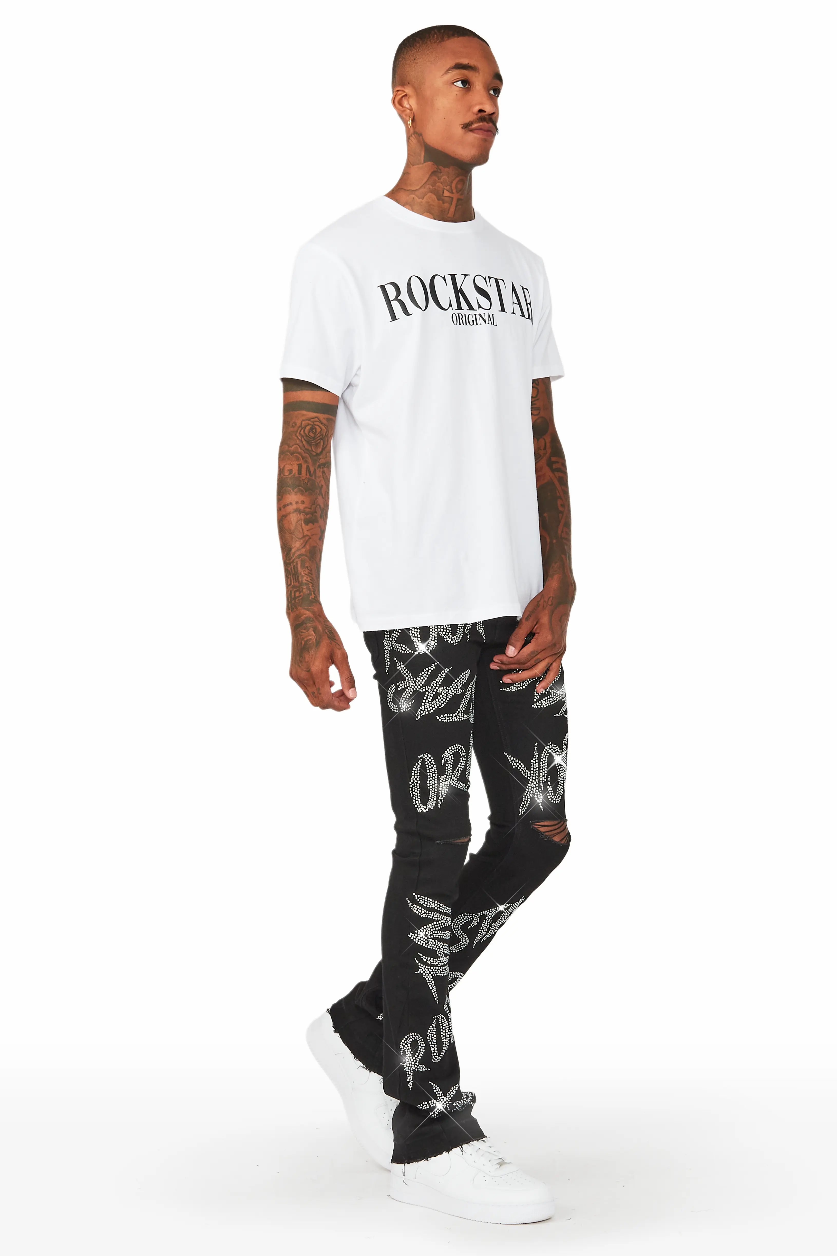 Cato Graphic Stacked Flare Jean-Black