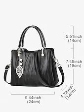 Women's Burgundy Handbag with Embossed Pattern and Pearl Leaf Charm – Stylish Shoulder and Tote Bag for Office, Daily, and Evening Use