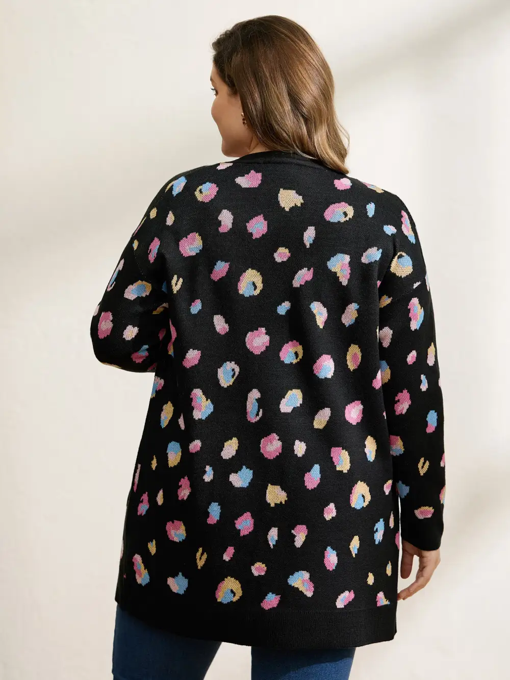 Colorful Leopard Print Pockets Knit Cardigan