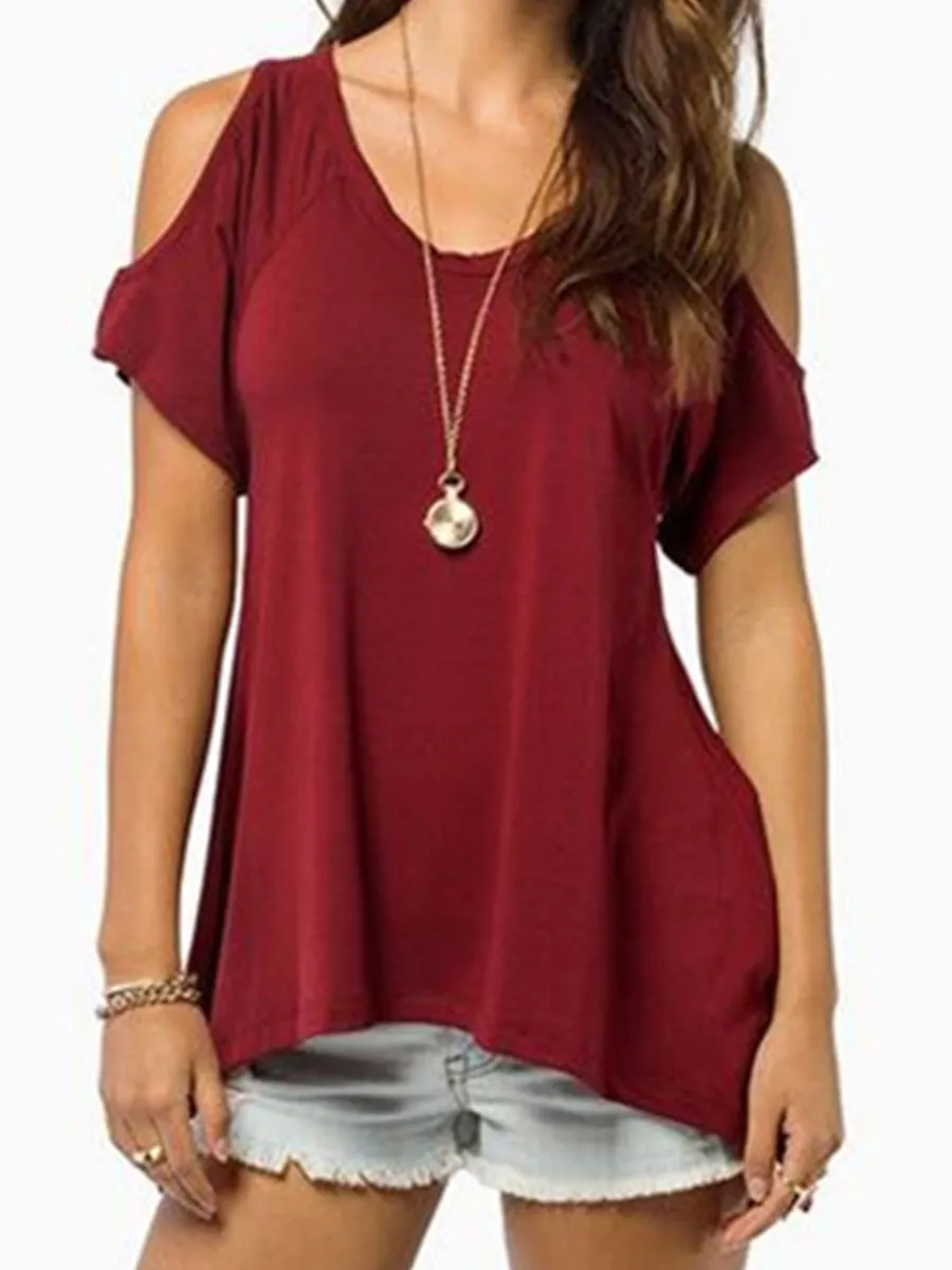 Swallowtail V-Neck Strapless Irregular Hem T-Shirt