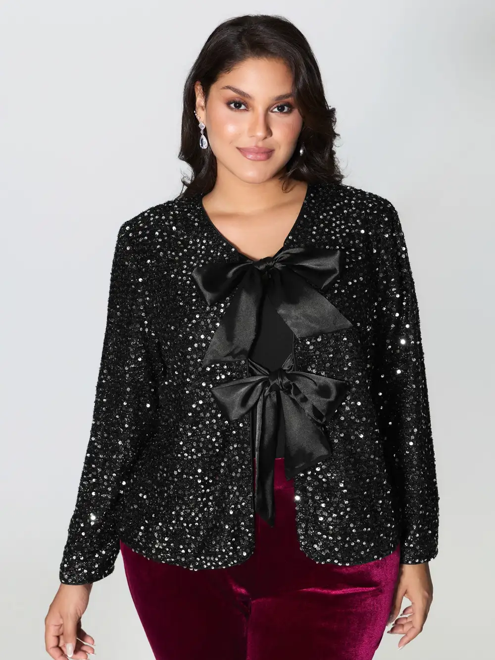 Sequin Bowtie Cropped Coat