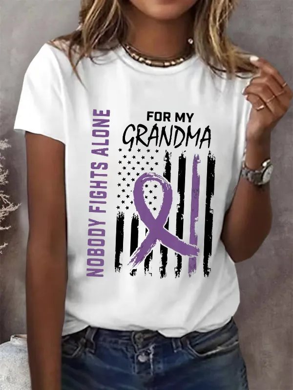 Grandma Alzheimers Awareness USA Flag Dementia Fam T-Shirt
