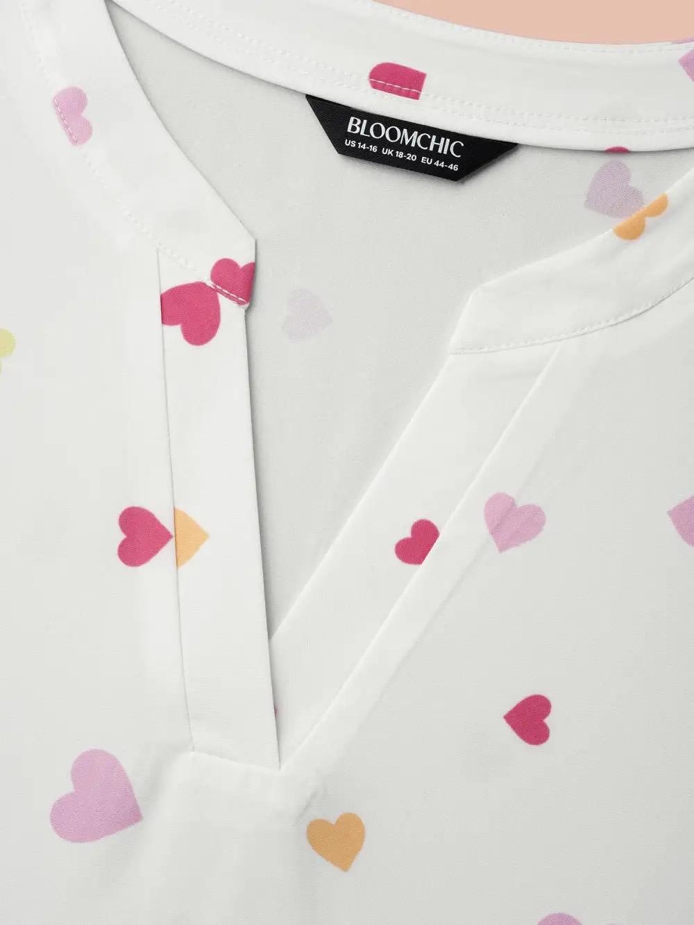 Notched Collar Multi-Color Hearts Blouse