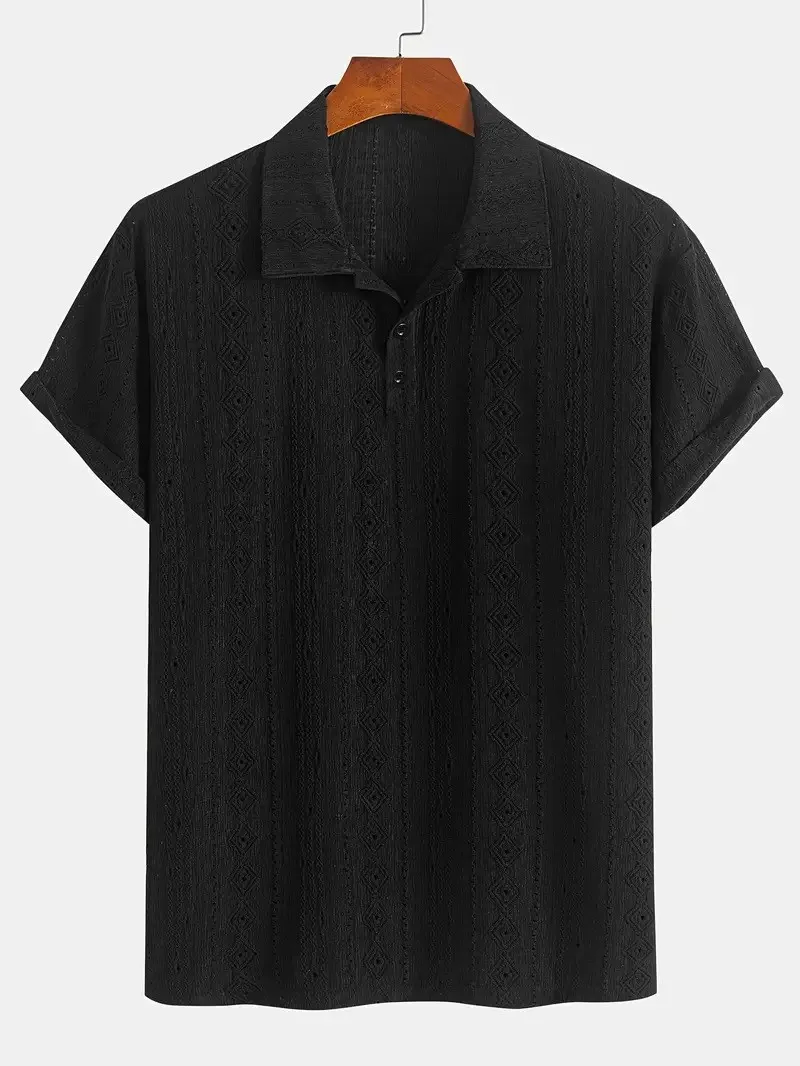 Men's Daily Jacquard Textured Striped Casual Comfortable Polo Tops