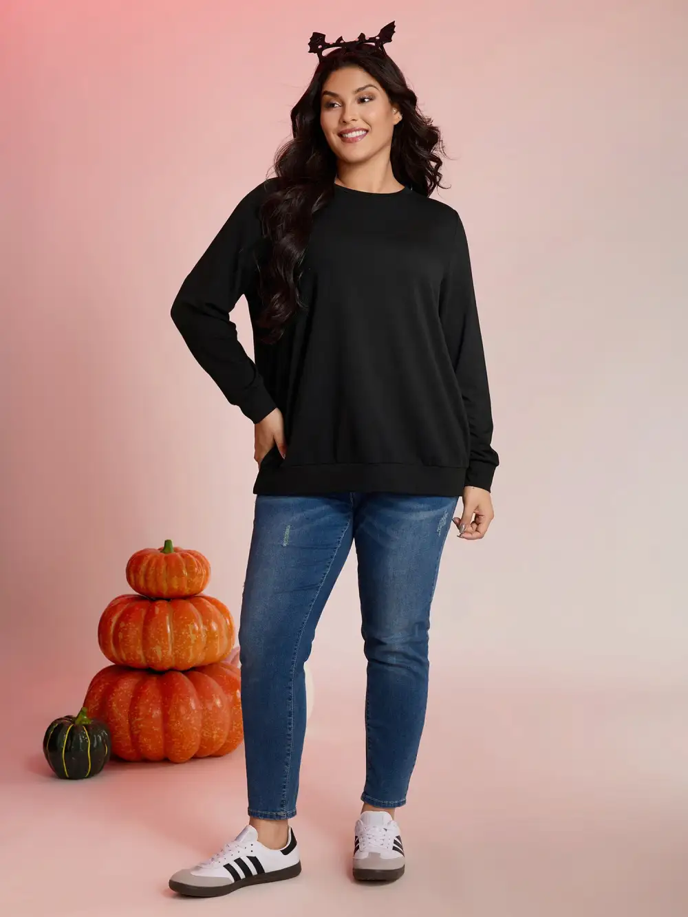 Back Sheer Halloween Print Solid Sweatshirt