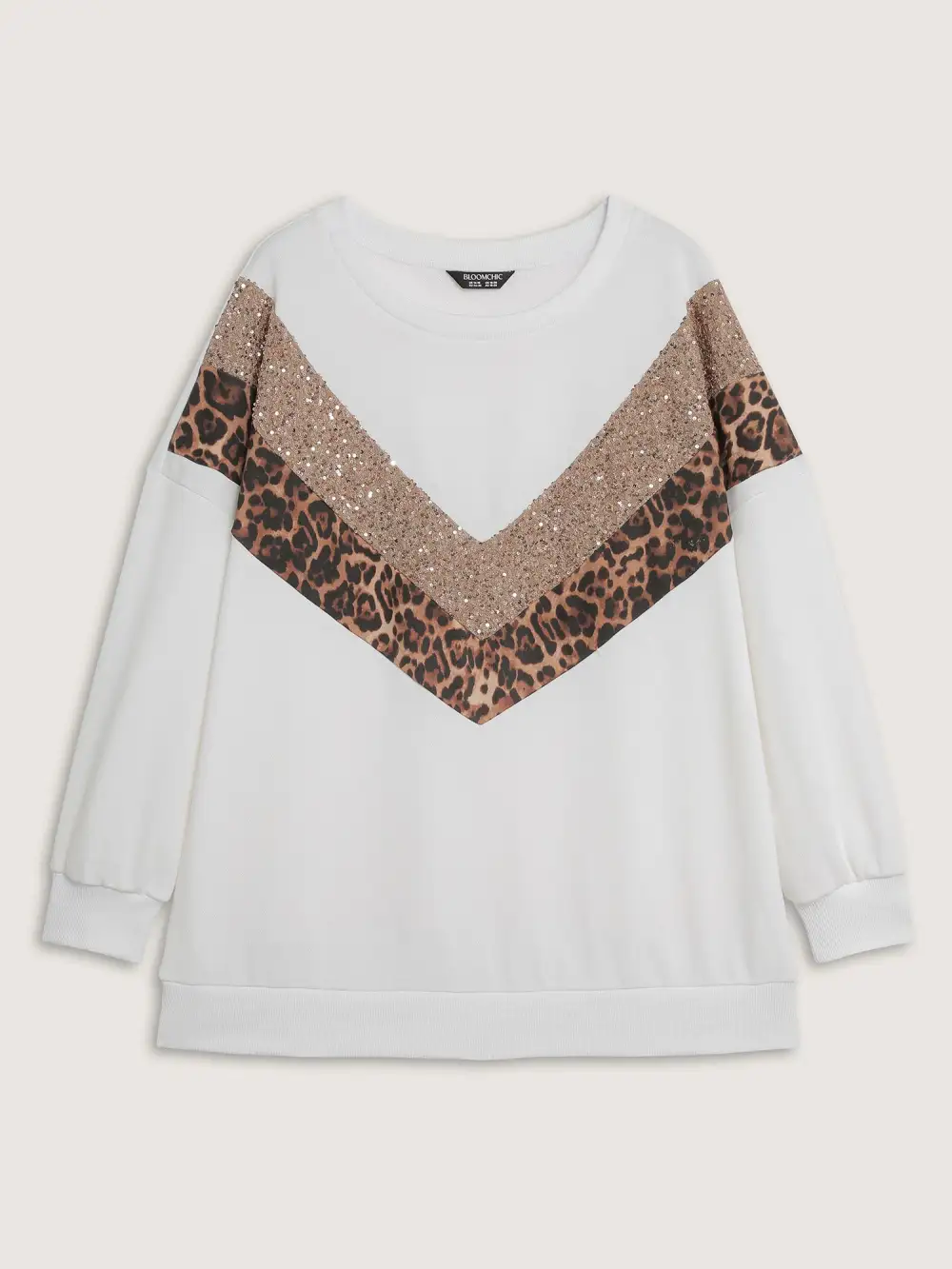 Leopard Print Sequin Contrast Sweatshirt