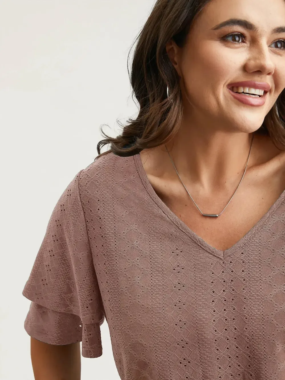 Jacquard Textured Lotus Leaf Sleeve Top