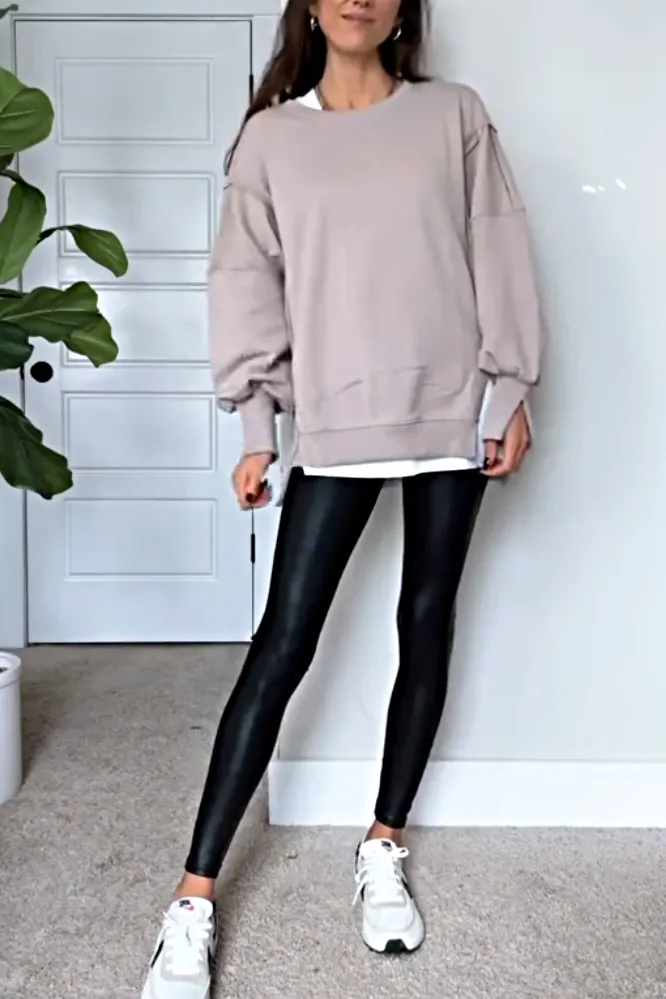 Women's round neck side slit top