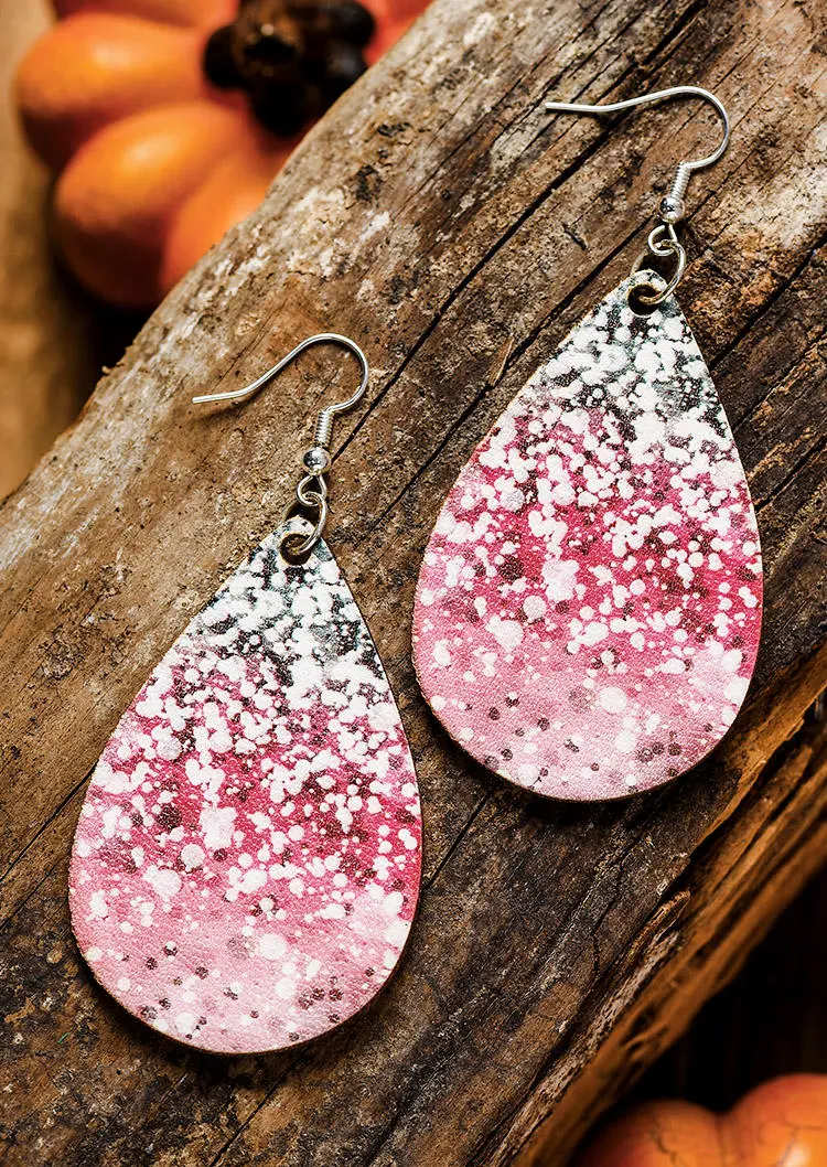Gradient Glitter PU Leather Earrings - Pink
