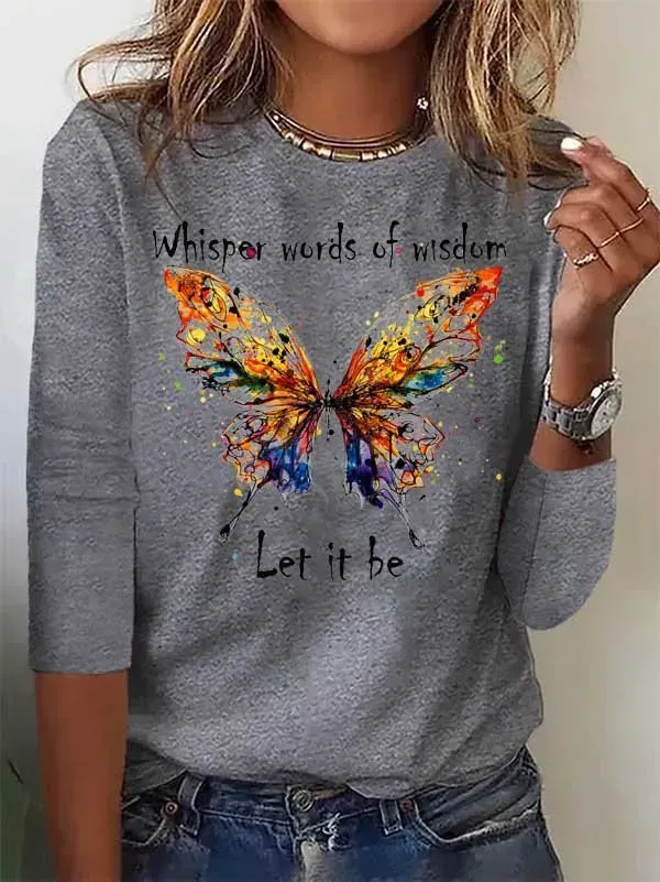 Butterfly Long sleeve Loose Casual T-Shirt