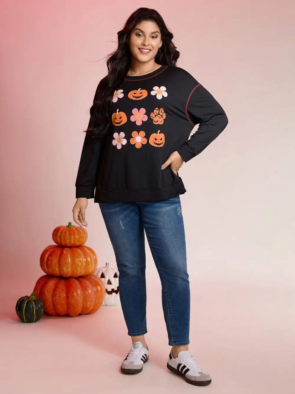 Pumpkin Halloween Print Drop Shoulder Sweatshirt