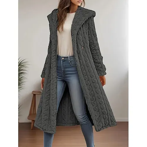 Women's Fleece Jacket Casual Jacket Hoodie Jacket Comfortable Breathable Zipper Pocket Casual Solid Color Vacation Street Casual Daily Wear Zipper Regular Hooded Regular Fit Long Sleeve Outerwear