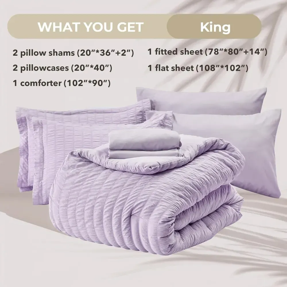 Queen Comforter Set Seersucker 7 Pieces, All Season Luxury Bed in a Bag for Bedroom, Bedding Set with Comforters, Sheets, Pillowcases & Shams, Dark Grey