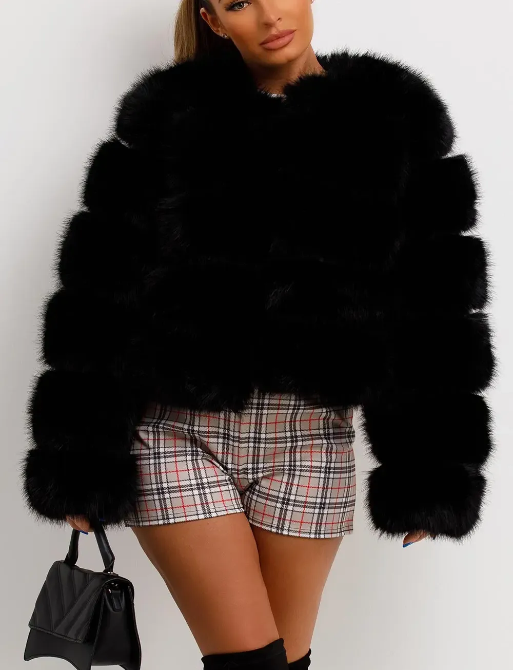 Black Faux Fur Bubble Coat