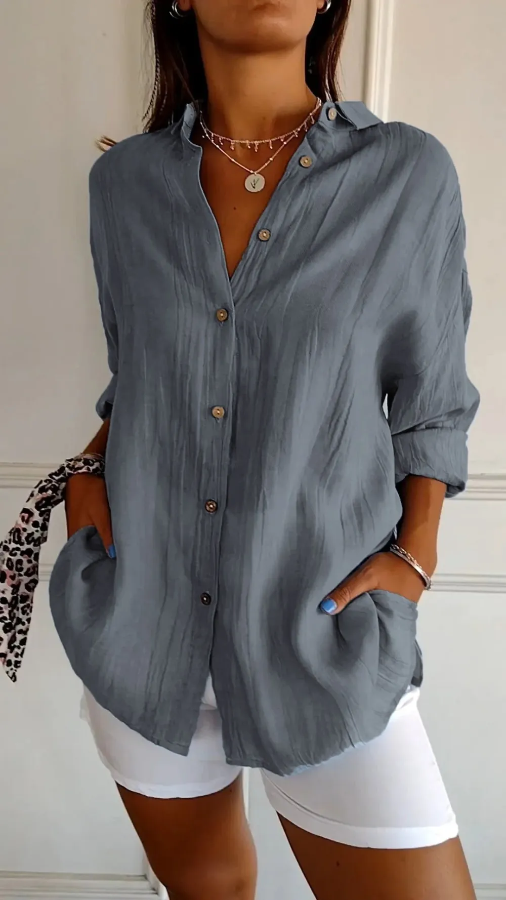 ✨Women's Casual Single-Breasted Pleated Lapel Shirt