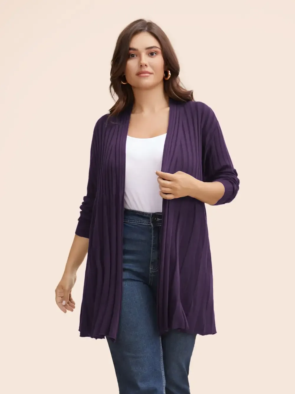 Plain Textured Kimono Collar Cardigan