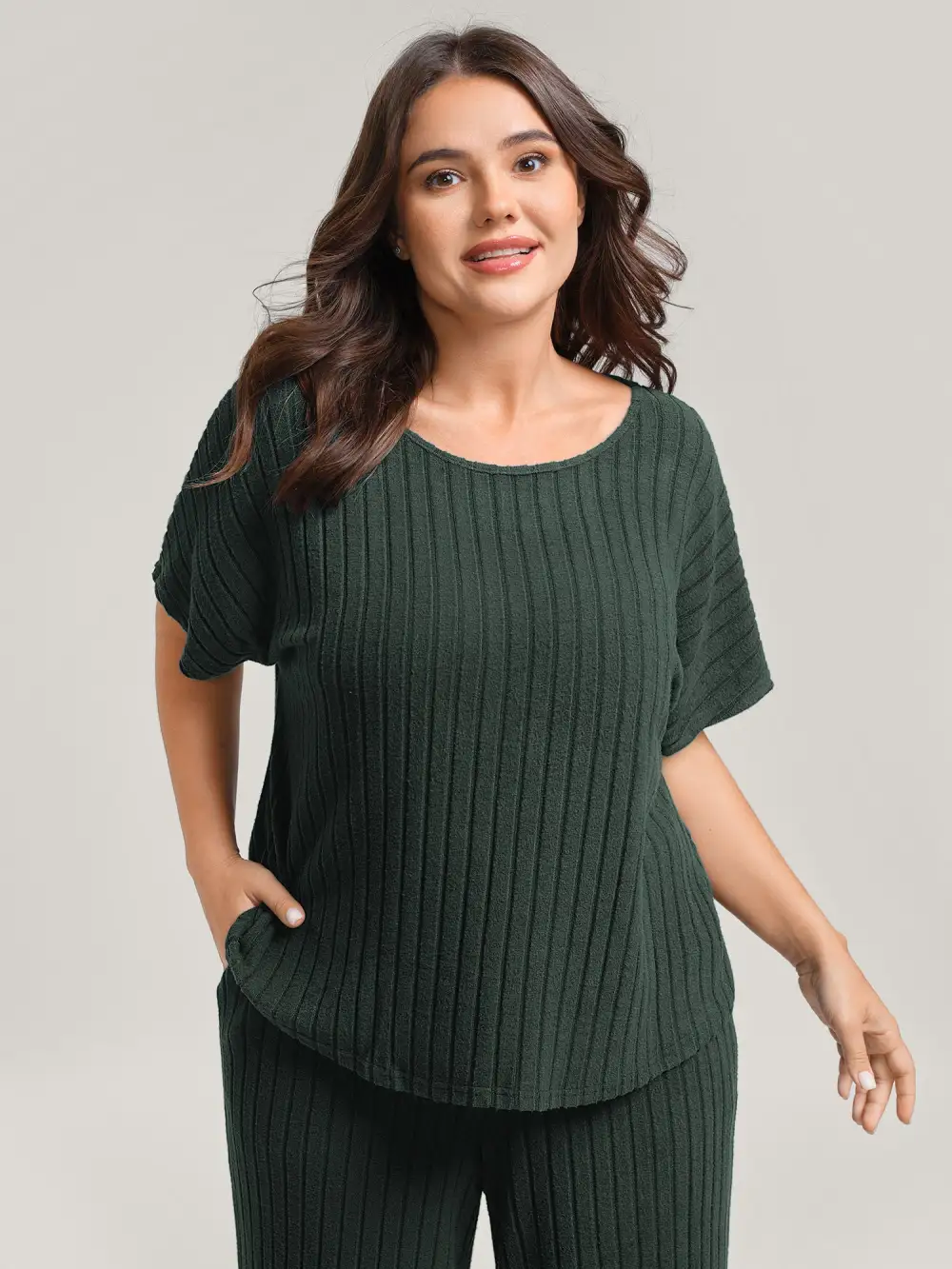 Stretchy Pit Strip Solid Loungewear Set