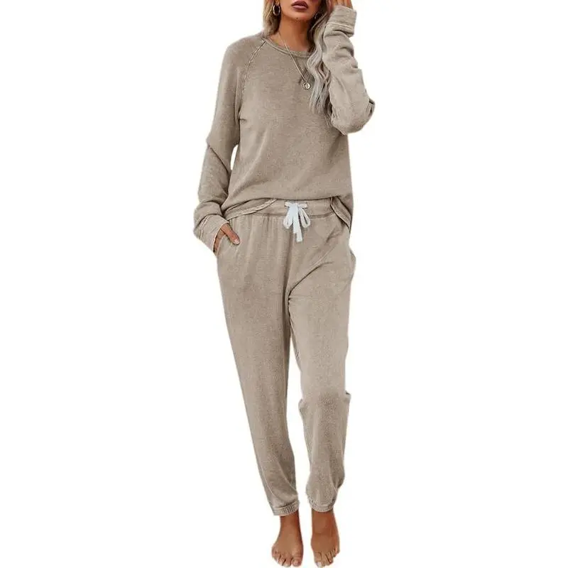 Women's Solid Sweatsuit Set 2 Piece Long Sleeve Pullover and Drawstring Sweatpants Sport Outfits Sets
