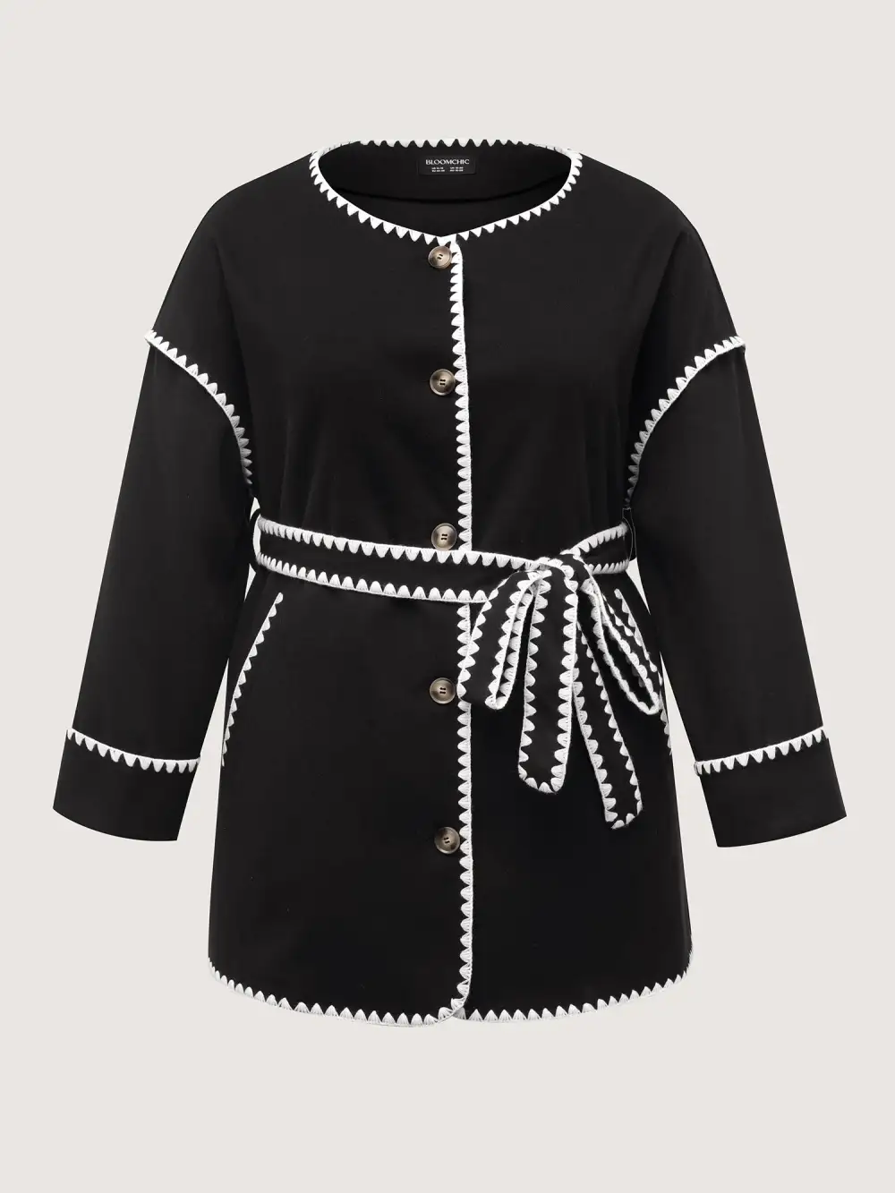 Overlock Stitch Color Contrast Belted Jacket