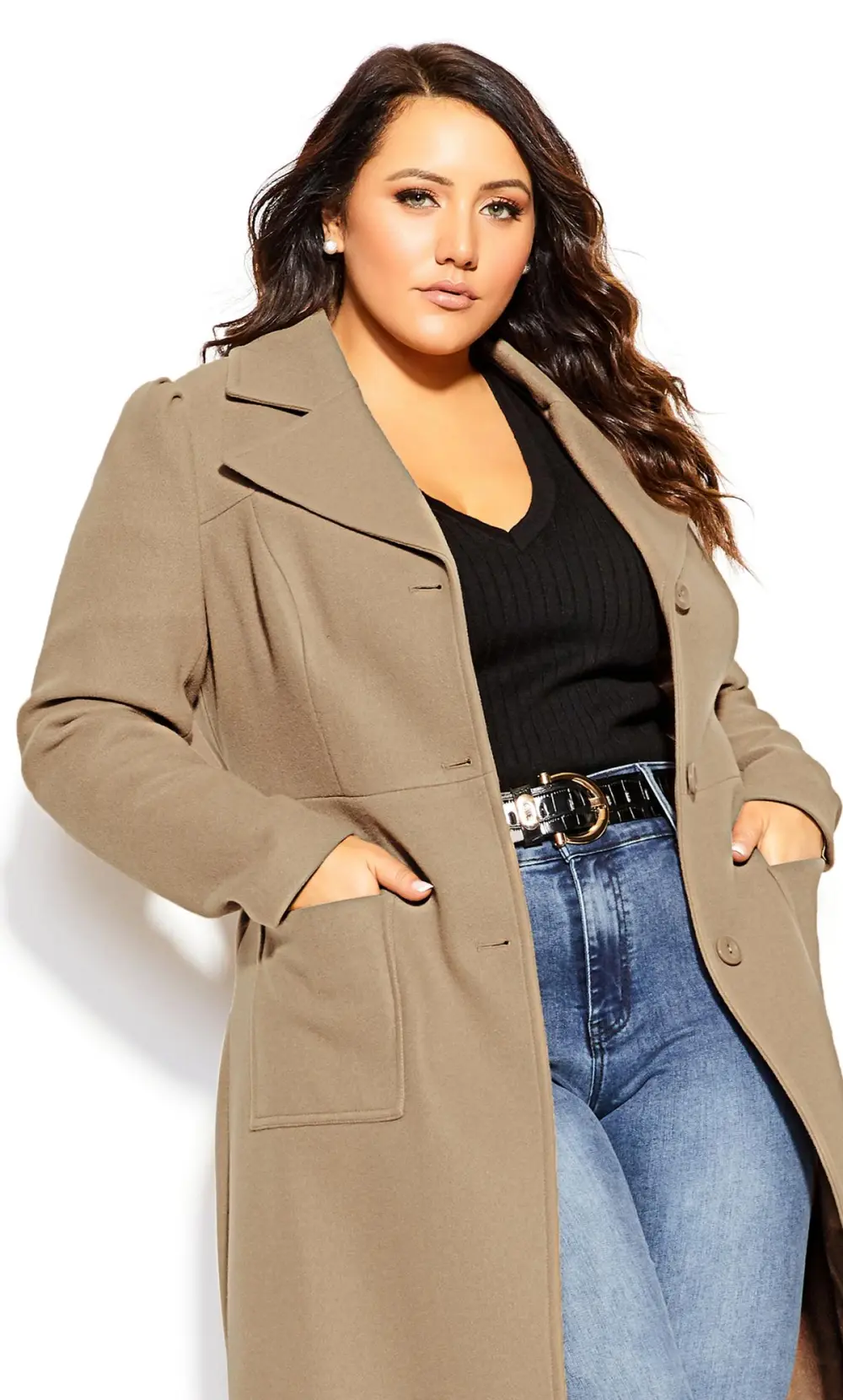 Evans Beige Brown Wool Blend Trench Coat