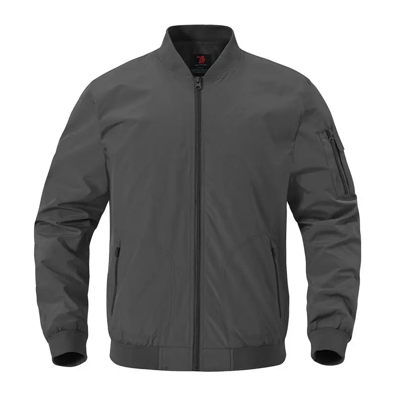 Men's Plus Size Bomber Jacket – Lightweight Zip-Up Flight Coat with 5 Pockets, Casual Fall Windbreaker.