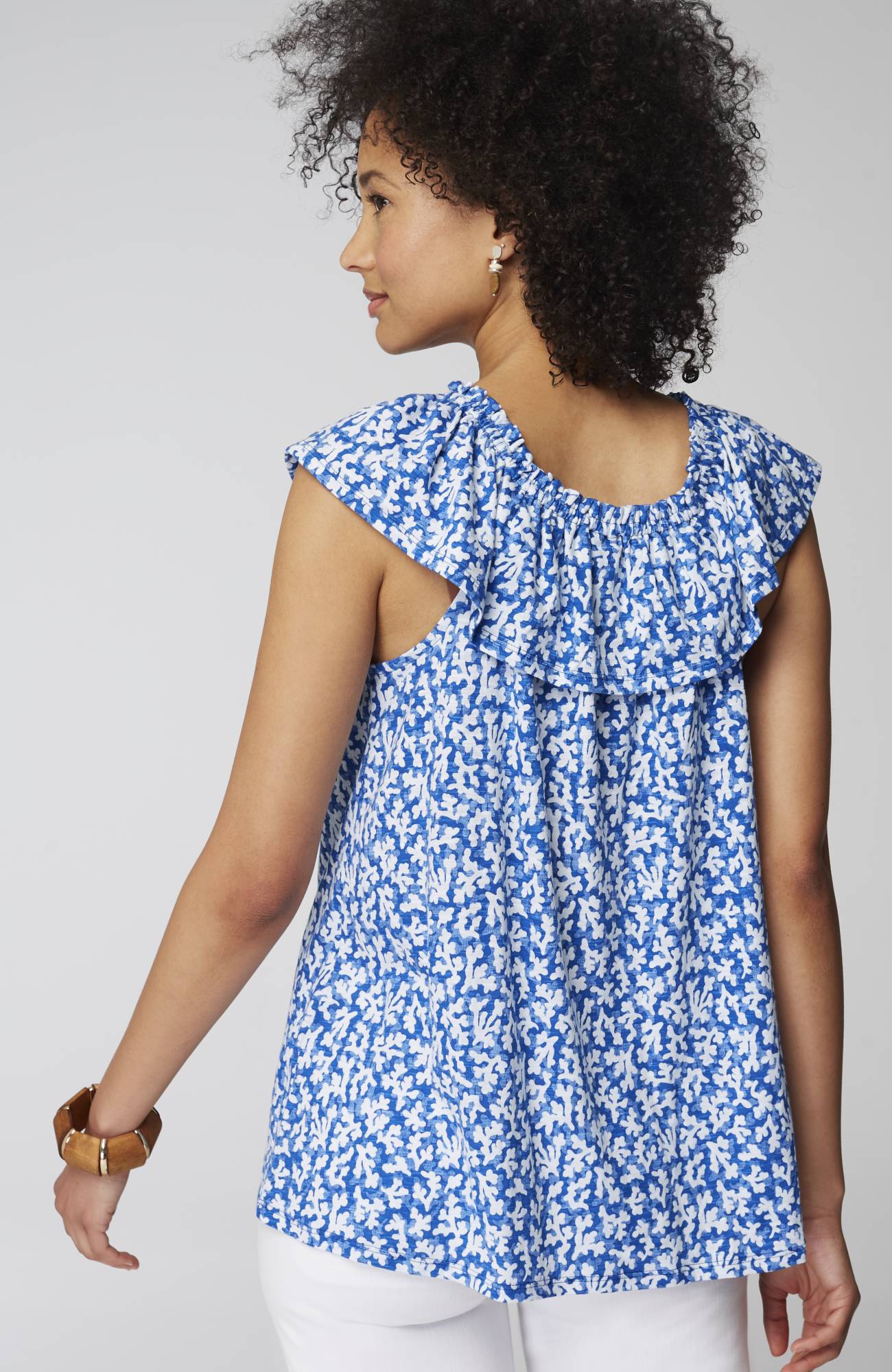 Convertible-Shoulder Ruffled Top