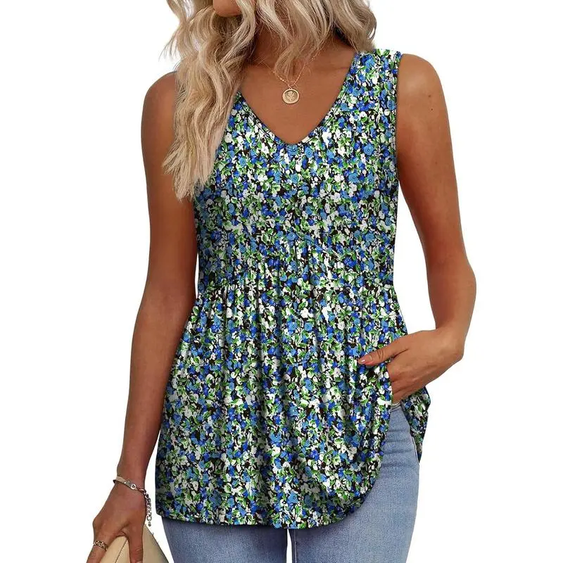Women’s V-Neck Peplum Tank Top – Flowy, Sleeveless, Stretchy Summer Style