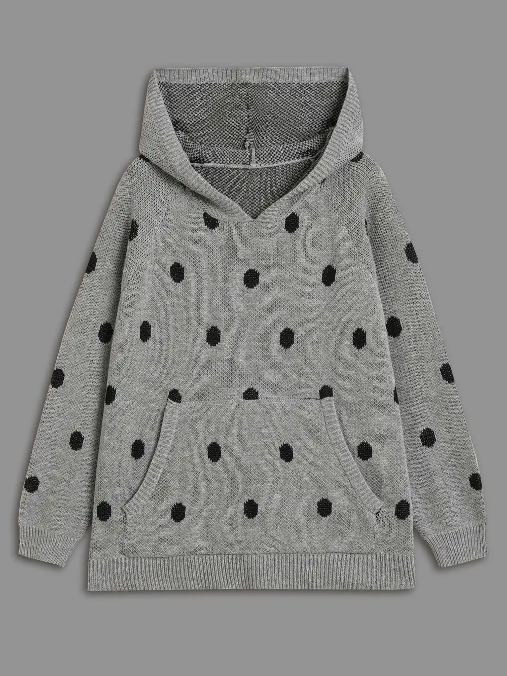 Polka Dot Hooded Patch Pocket Pullover
