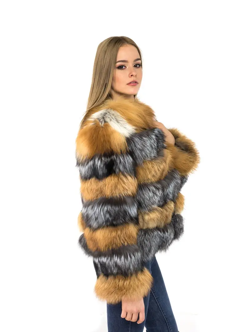 Silver And Red Fox Fur Coat Women’s