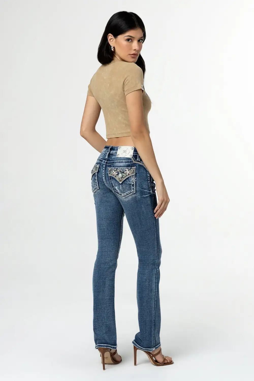 Pastel Floral Distress Bootcut Jeans