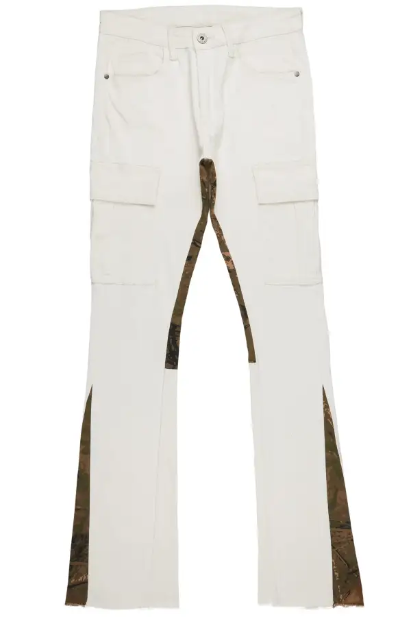 Calan Cream Cargo Stacked Flare Jean