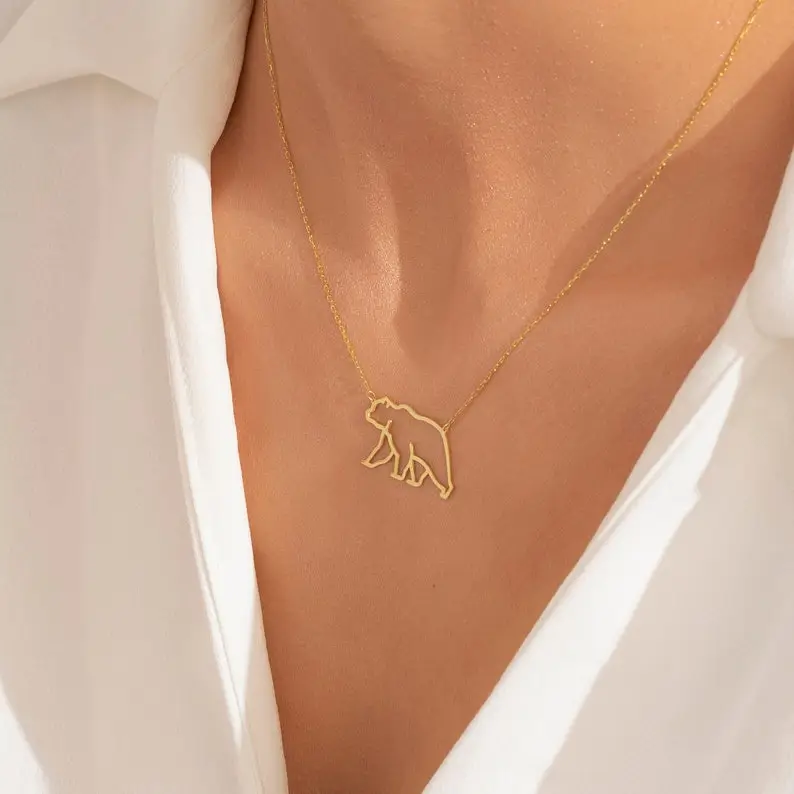 Gift For Mom | 14K Gold Bear Necklace, 14K Dainty Bear Pendant, Mama Bear Necklace, Bear Pendant, Expecting Mom Gift, New Mom Gift Jewelry